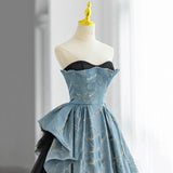 Ndyad A-line Strapless Black Tulle Long Prom Dress, Formal Prom Dress HZ1024