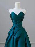 Ndyad Satin Green Long Prom Dress, Green Satin Long Formal Dress HZ1024