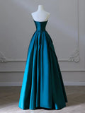 Ndyad Satin Green Long Prom Dress, Green Satin Long Formal Dress HZ1024