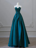 Ndyad Satin Green Long Prom Dress, Green Satin Long Formal Dress HZ1024