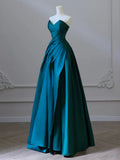 Ndyad Satin Green Long Prom Dress, Green Satin Long Formal Dress HZ1024