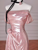 Ndyad Mermaid Strapless Long Prom Dress, Pink Sweet 16 Dress HZ1024