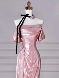 Ndyad Mermaid Strapless Long Prom Dress, Pink Sweet 16 Dress HZ1024