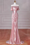 Ndyad Mermaid Strapless Long Prom Dress, Pink Sweet 16 Dress HZ1024