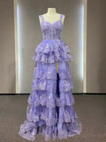 Ndyad Straps Evening Dress Sparkly Lace Appliques Cupcake Prom Dresses HZ1024
