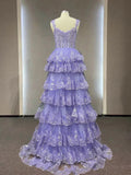 Ndyad Straps Evening Dress Sparkly Lace Appliques Cupcake Prom Dresses HZ1024