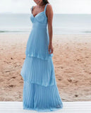 Ndyad Blue Prom Dress Long Evening Dress HZ1024