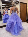 Ndyad A-Line Tulle Lace Long Prom Dress, Purple Long Graduation Dress HZ1024