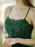Ndyad Green A-Line Tulle Lace Backless Long Prom Dress, Green Long Evening Dress HZ1024