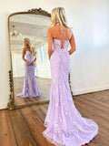 Ndyad Mermaid Lace Long Prom Dress, Purple Formal Evening Dress HZ1024