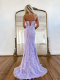 Ndyad Mermaid Lace Long Prom Dress, Purple Formal Evening Dress HZ1024