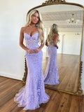 Ndyad Mermaid Lace Long Prom Dress, Purple Formal Evening Dress HZ1024