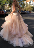 Ndyad pink tulle long prom dress, pink tulle formal dress HZ1024