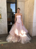 Ndyad pink tulle long prom dress, pink tulle formal dress HZ1024