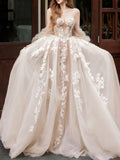 Ndyad lace tulle long prom dress, Champagne wedding dress HZ1024