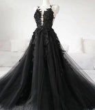 Ndyad A-Line Tulle Lace Appliques Sleeveless,Backless Train Wedding Dresses HZ1024