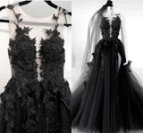 Ndyad A-Line Tulle Lace Appliques Sleeveless,Backless Train Wedding Dresses HZ1024