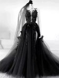 Ndyad A-Line Tulle Lace Appliques Sleeveless,Backless Train Wedding Dresses HZ1024