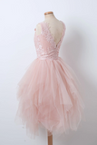 Ndyad Dresses,pink V Neck Tulle Lace Short Prom Dress, Pink Homecoming Dress HZ1024