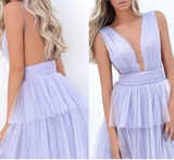 Ndyad Brush Pink V-Neck Ruffles Prom Dress HZ1024