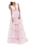 Ndyad Brush Pink V-Neck Ruffles Prom Dress HZ1024