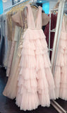 Ndyad Brush Pink V-Neck Ruffles Prom Dress HZ1024