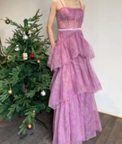 Ndyad Printed A Line Spaghetti Strap Corset Prom Dress HZ1024