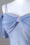 Ndyad A-Line Tulle Sequins Pearls Spaghetti Straps Prom Dress,Blue Formal Prom Dress HZ1024