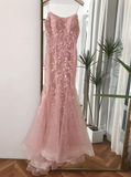 Ndyad Straps Mermiad Blue Beaded Tulle Sequin Prom Dress with Appliques HZ1024