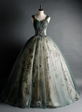 Ndyad Green Sweetheart Ball Gown Beaded Tulle Formal Dress, Ball Gown Sweet 16 Dresses HZ1024
