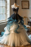 Ndyad A-line sweetheart neckline tulle sequin long prom dress, formal evening dress HZ1024