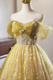 Ndyad Floral Tulle Knee Length Prom Dress, A-Line Off the Shoulder Homecoming Dress HZ1024