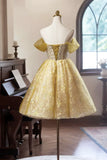 Ndyad Floral Tulle Knee Length Prom Dress, A-Line Off the Shoulder Homecoming Dress HZ1024