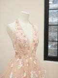 Ndyad V-Neck Tulle Sequins Short Prom Dress, Cute A Line Backless Homecoming Dress HZ1024