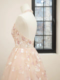 Ndyad V-Neck Tulle Sequins Short Prom Dress, Cute A Line Backless Homecoming Dress HZ1024