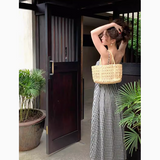 Ndyad and white plaid suspender dress with slim waist and French retro temperament medium-length skirt HZ1024