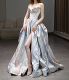 Ndyad A-line strapless long prom dress, white formal dress HZ1024