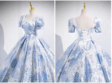 Ndyad A-line U-neck Floral Satin Long Prom dress, Elegant Formal Evening Gown HZ1024