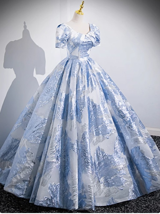 Ndyad A-line U-neck Floral Satin Long Prom dress, Elegant Formal Evening Gown HZ1024