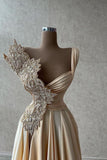 Ndyad A-Line Satin V-Neck Long Ball Dress, One-Shoulder Formal Evening Dress HZ1024