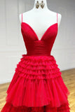 Ndyad Tulle Deep V Neck Spaghetti Straps Long Prom Dress HZ1024
