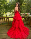 Ndyad Tulle Deep V Neck Spaghetti Straps Long Prom Dress HZ1024