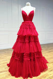 Ndyad Tulle Deep V Neck Spaghetti Straps Long Prom Dress HZ1024