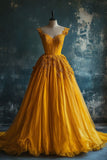 Ndyad Vintage A-line Sweetheart Neck Long Ball Dress Applique Vintage Evening Dress HZ1024