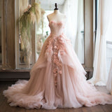 Ndyad Vintage A-line Sweetheart Lace Tulle Long Evening Gown Applique Wedding Dress HZ1024