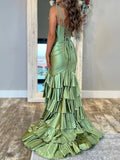 Ndyad Sage V Neck Satin Long Prom Dress With Ruffle Skirt HZ1024