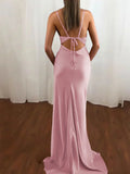 Ndyad Pink Spaghetti Straps Satin Mermaid Prom Dress HZ1024