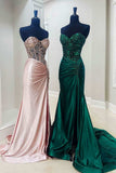 Ndyad Mirror Rhinestone Corset Long Evening Dress with Slit HZ1024