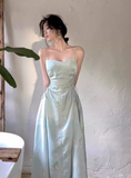 Ndyad Chinese style suspender satin pleated waist gentle temperament long skirt HZ1024