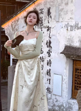 Ndyad Chinese style suspender satin pleated waist gentle temperament long skirt HZ1024